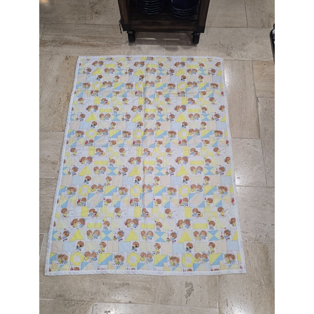 Vintage Lil Shavers Patchwork Baby‎ Quilt Child Yellow Little 1970 Mop Top Hair